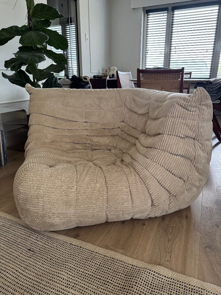 Ligne Roset Togo hoekbank module in beige ribstof, Ophalen, Gebruikt, 100 tot 125 cm, Hoekbank