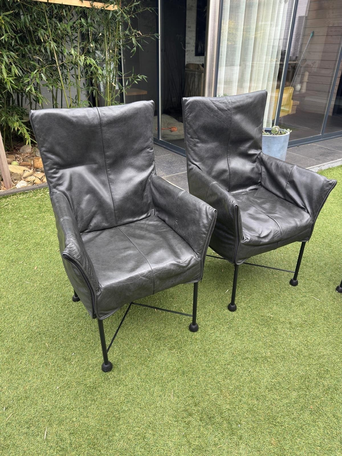 Montis eetkamerstoelen: 4x zwart/antraciet leer, Huis en Inrichting, Stoelen, Gebruikt, Zwart, Leer, Vier