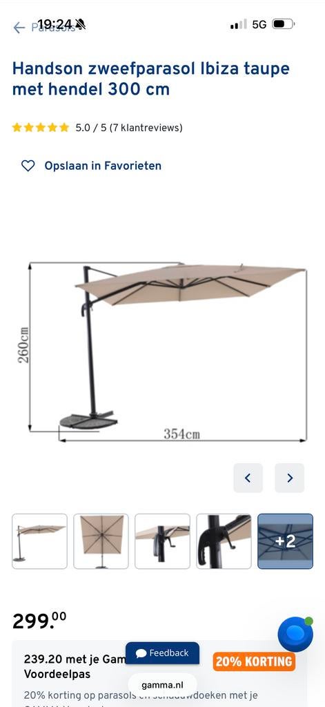 Grote zweefparasol - Beige, Tuin en Terras, Gebruikt, Kantelbaar, Ophalen of Verzenden, Zweefparasol