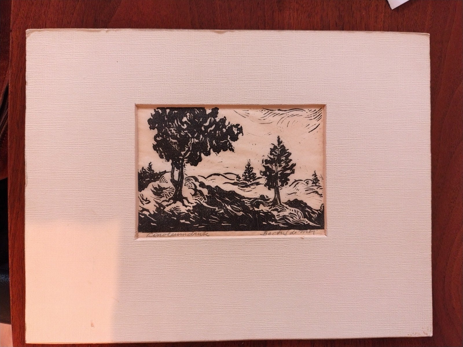linoleum druk Bertus de Meij, Antiek en Kunst, Ophalen, 10 cm, 15 cm