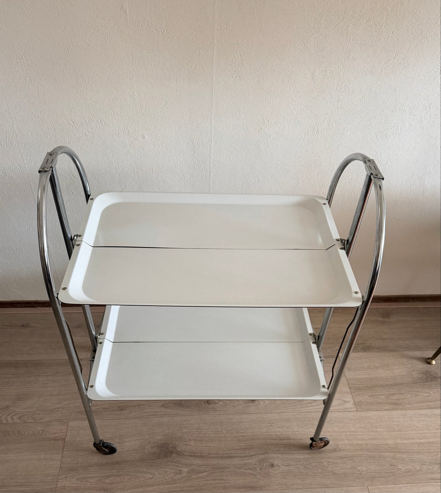 Vintage opvouwbare serveerwagen/theewagen, chroom en wit, Ophalen of Verzenden, Huis en Inrichting