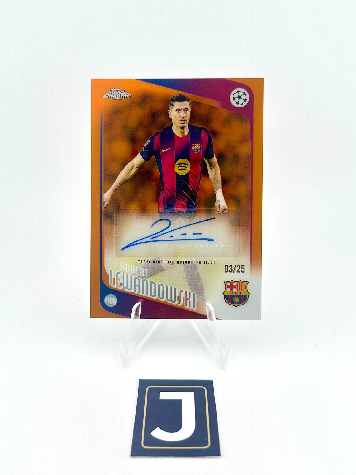 Robert Lewandowski /25 autograph Topps Chrome Barcelona, Ophalen of Verzenden, Zo goed als nieuw, Plaatje