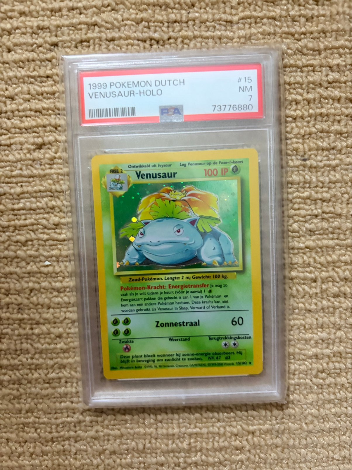 Venusaur base set PSA 7 dutch, Ophalen, Zo goed als nieuw, Losse kaart, Foil