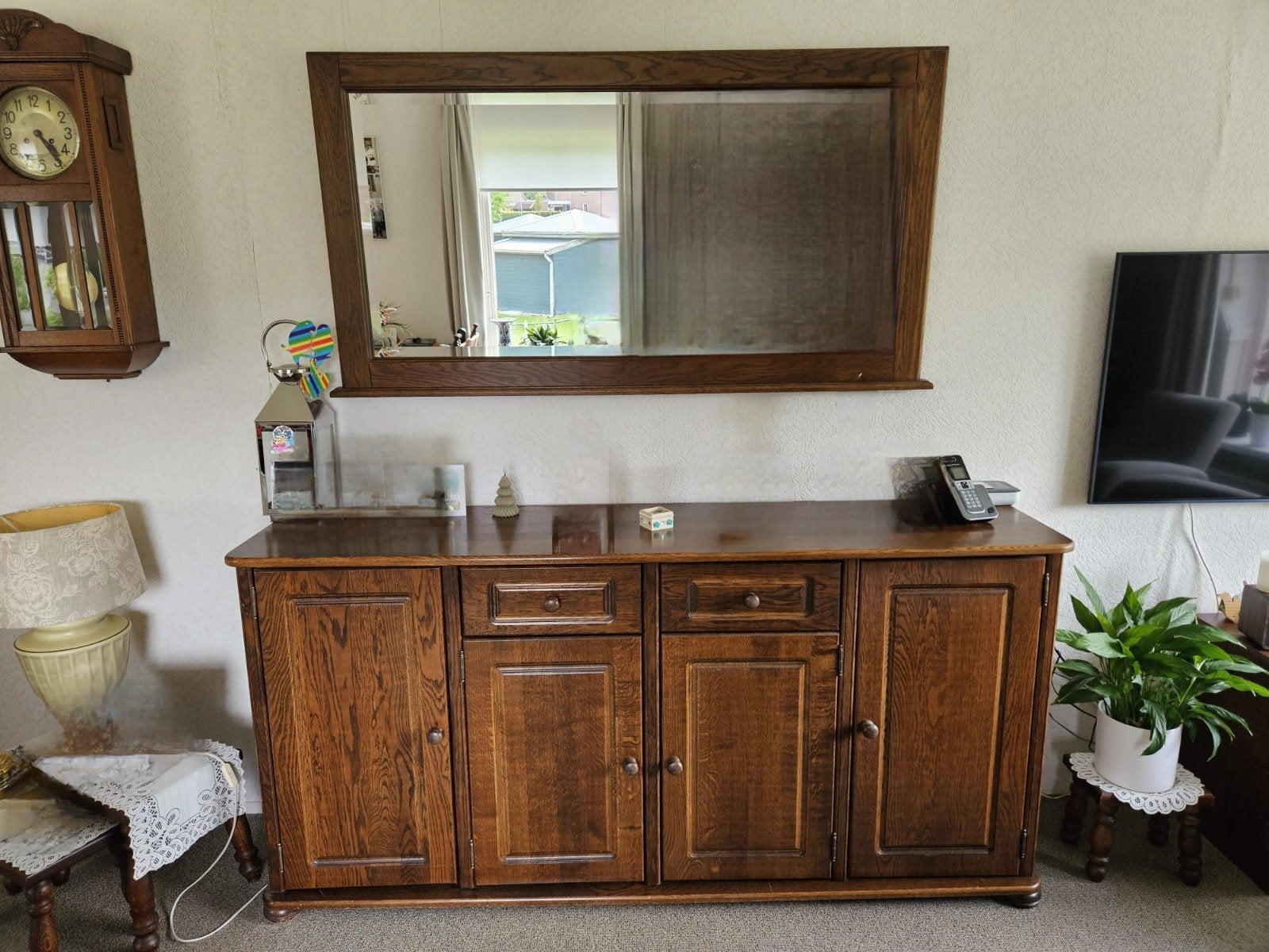 Donker eiken dressoir incl. spiegel, Huis en Inrichting, Gebruikt, Eikenhout, Ophalen of Verzenden, 25 tot 50 cm
