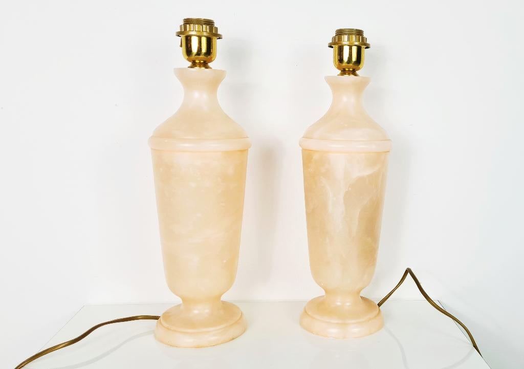 Paar Vintage Alabaster Lampen Marmer Roze, Huis en Inrichting, Lampen | Tafellampen, Overige materialen, -, -, Ophalen of Verzenden