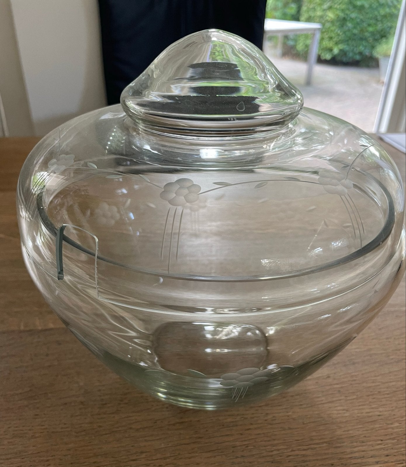 Antieke Glazen Bowlschaal met Deksel, Gegraveerd Design, Ophalen