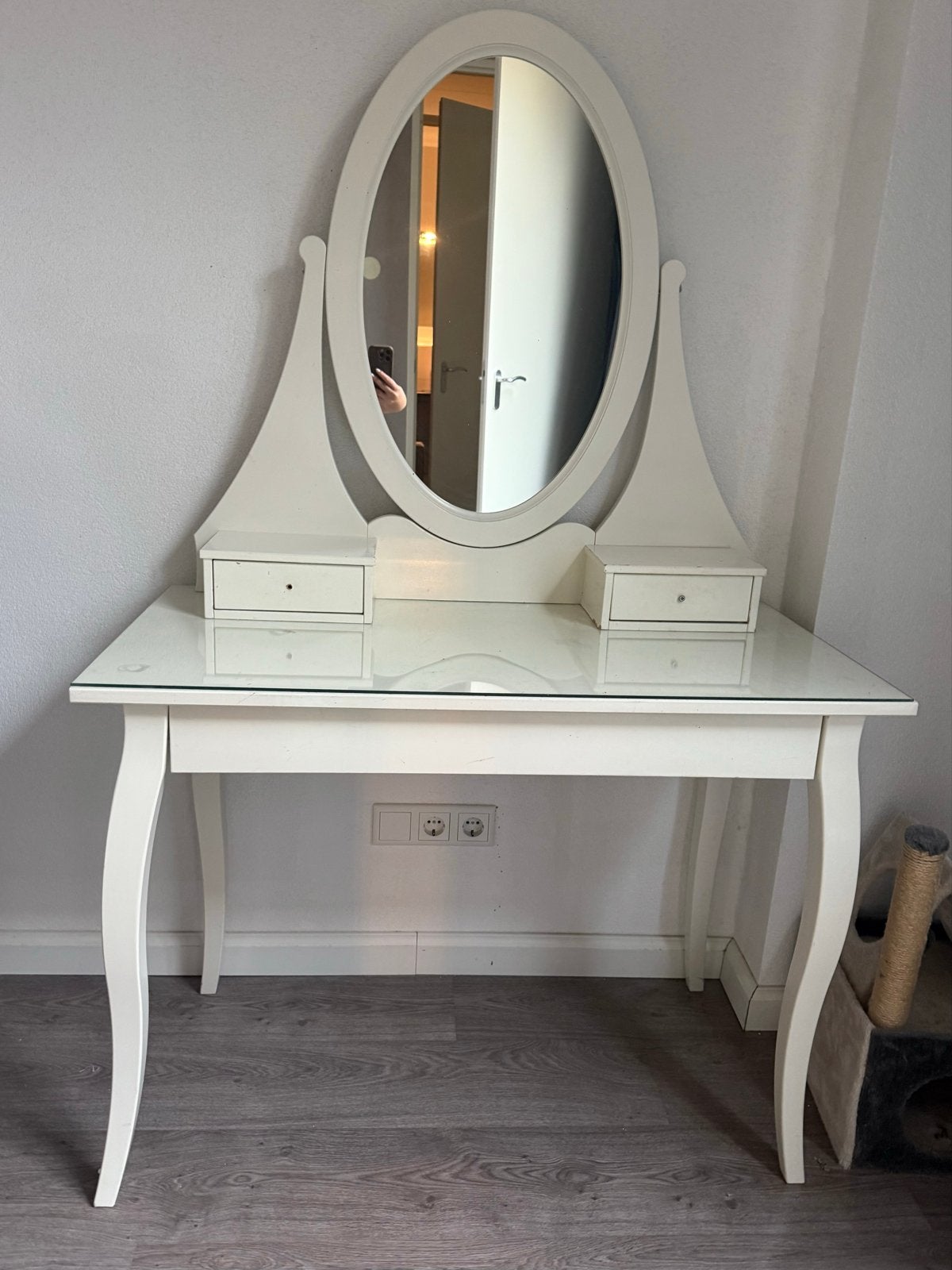 Witte kaptafel met spiegel en lades, Huis en Inrichting, Tafels | Kaptafels, Ophalen, Gebruikt, 100 tot 150 cm, 50 tot 100 cm