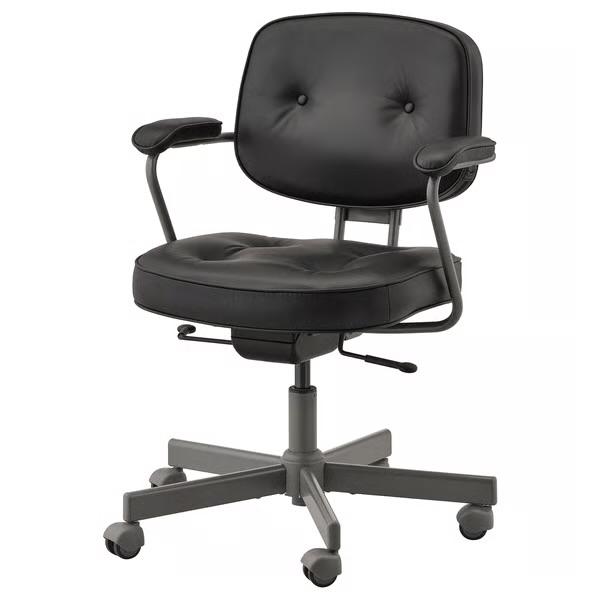 Ikea Alefjäll bureaustoel - Zwart leer, ergonomisch, Huis en Inrichting, Bureaustoelen, Ophalen, Gebruikt, Zwart, Bureaustoel