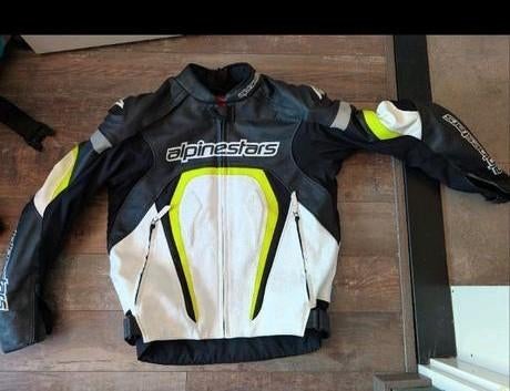 Alpinestars Leren Motorjas - Zwart/Wit/Neon Geel maat 56, Motoren, Kleding | Motorkleding, Heren, Jas | leer, Ophalen of Verzenden