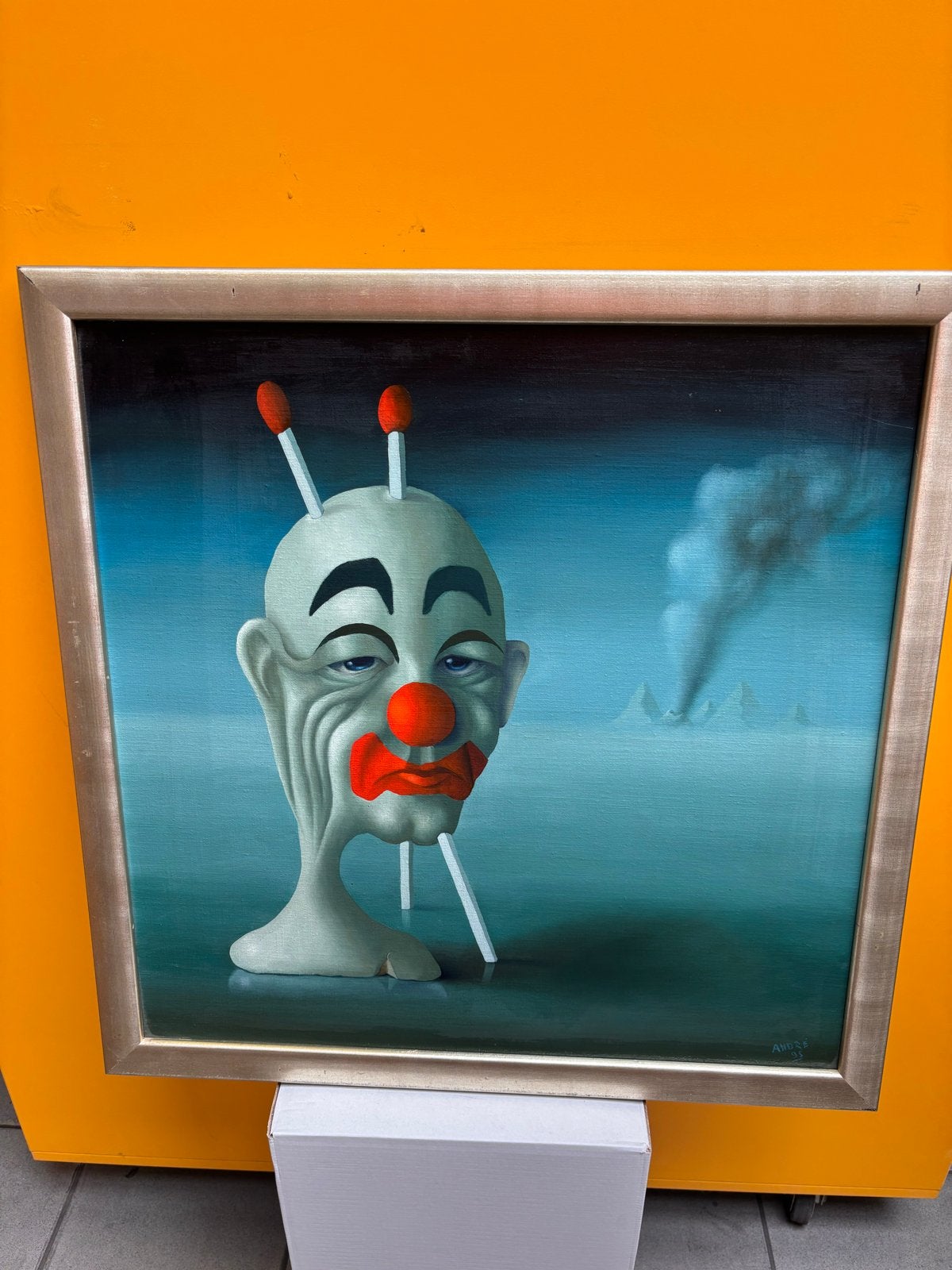 Modern Clown Schilderij andre van loon  - 66x66 cm, Ophalen, Overig onderwerp, Ingelijst, Olieverf