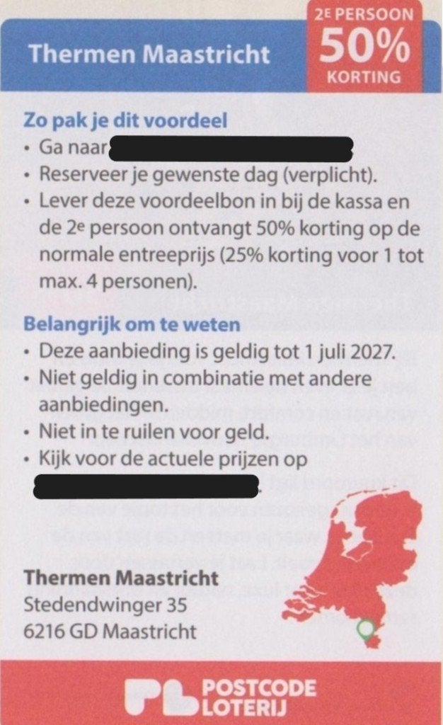 Thermen Maastricht. 2e persoon 50% korting. Postcode bon., Tickets en Kaartjes, Kortingen en Cadeaubonnen, Twee personen, Kortingsbon