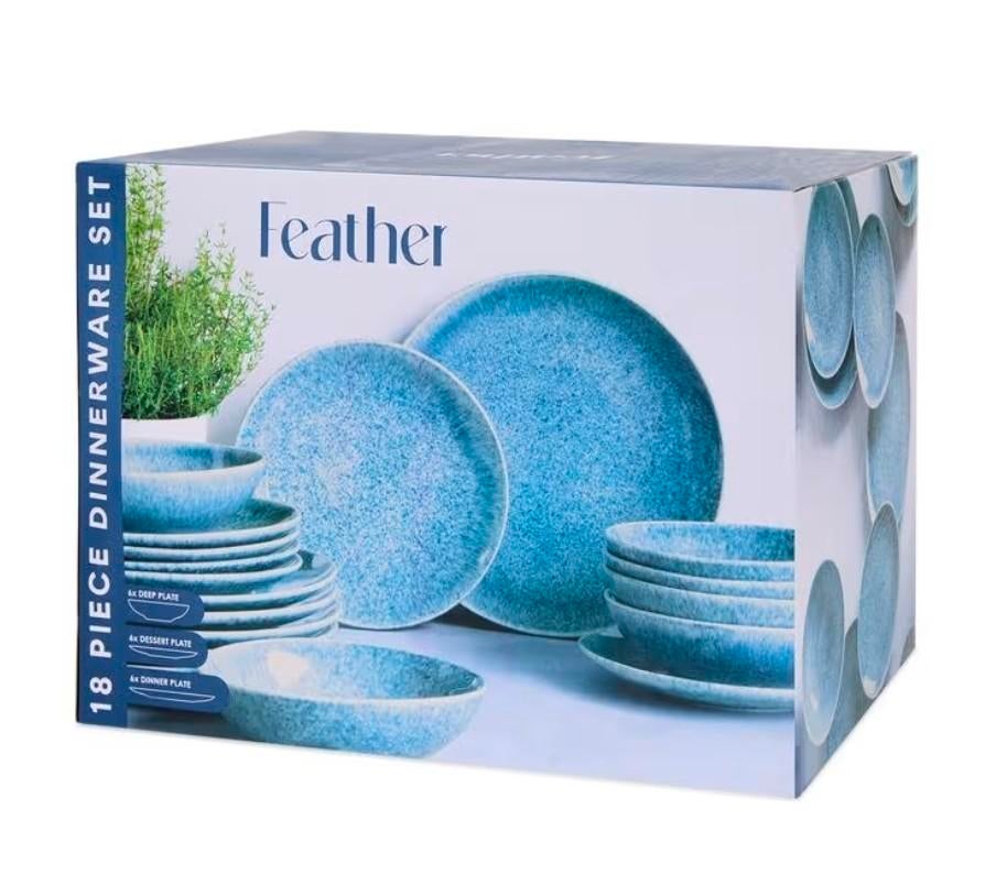Feather servies, blauw, 1 doos uitverkocht bij Action, Ophalen of Verzenden