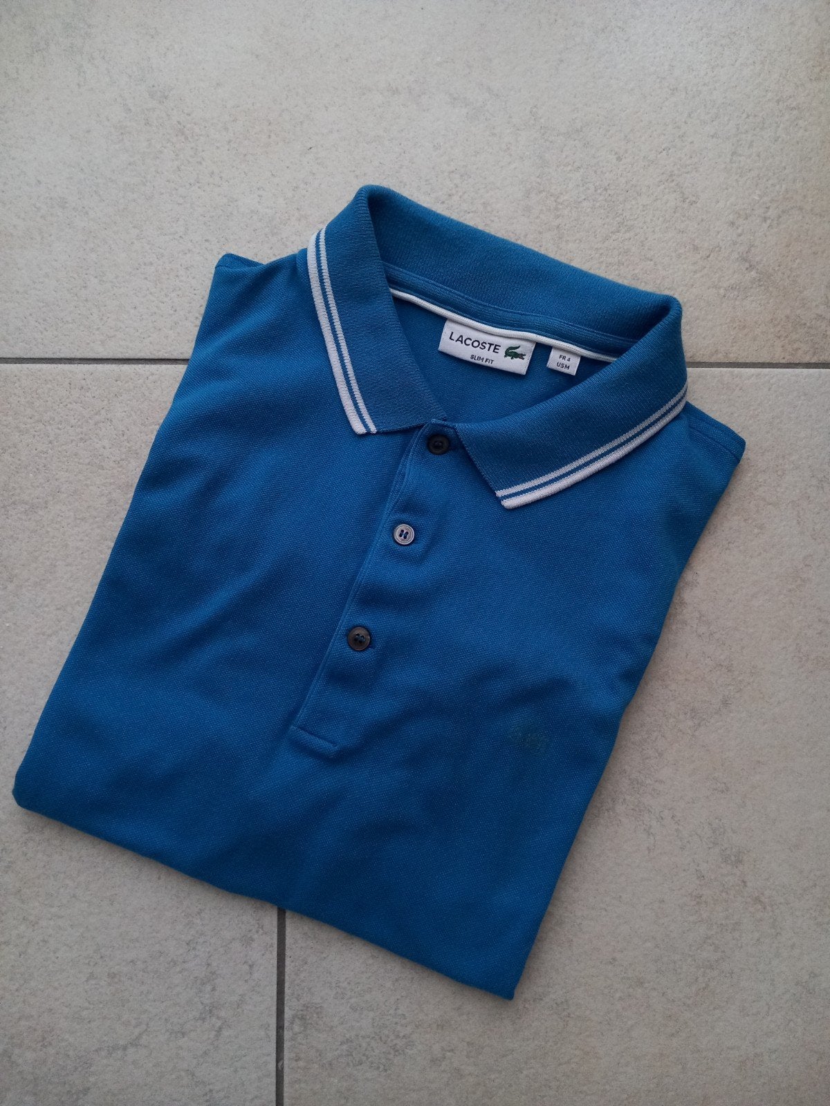 Lacoste Slim Fit Polo - Blauw (logo versleten), Lacoste, Gedragen, Verzenden, Maat 48/50 (M)