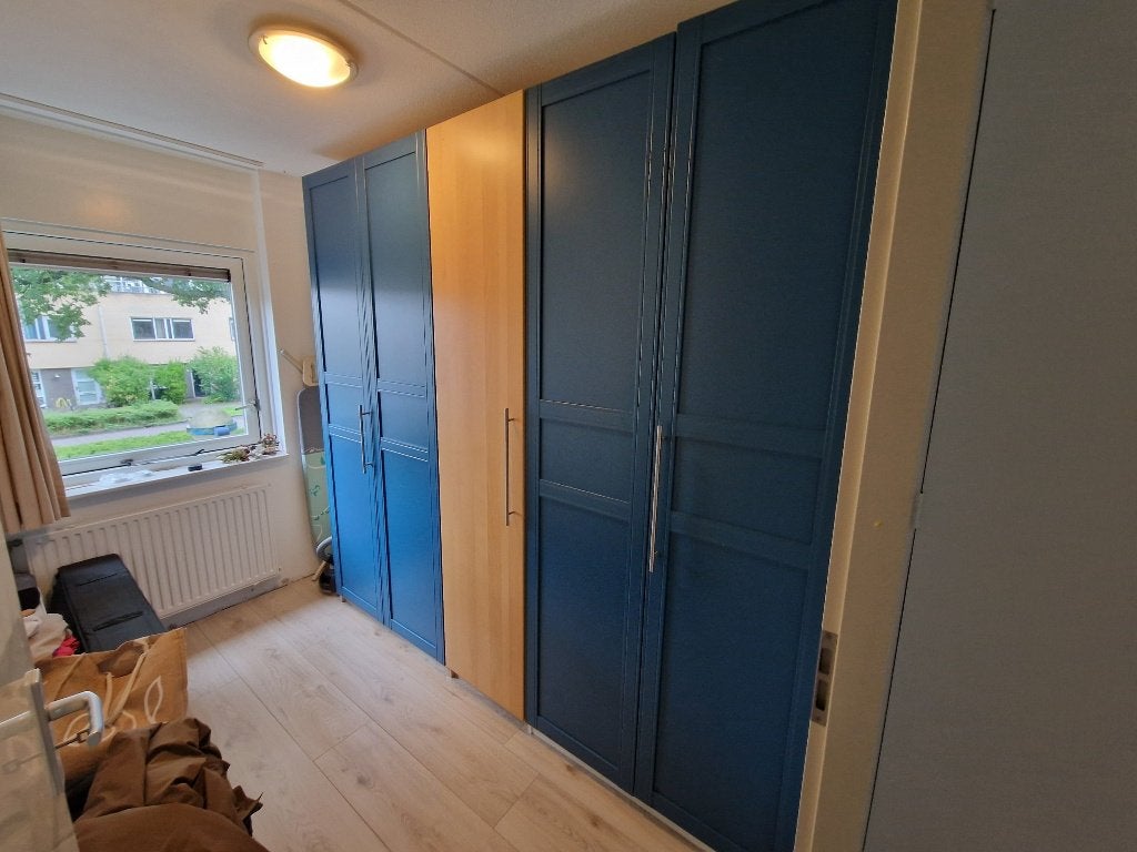5 IKEA Pax kastdeuren: 1 Nexus spiegel, 4 Flisberget blauw, Ophalen, Gebruikt, 200 cm of meer, 50 tot 100 cm