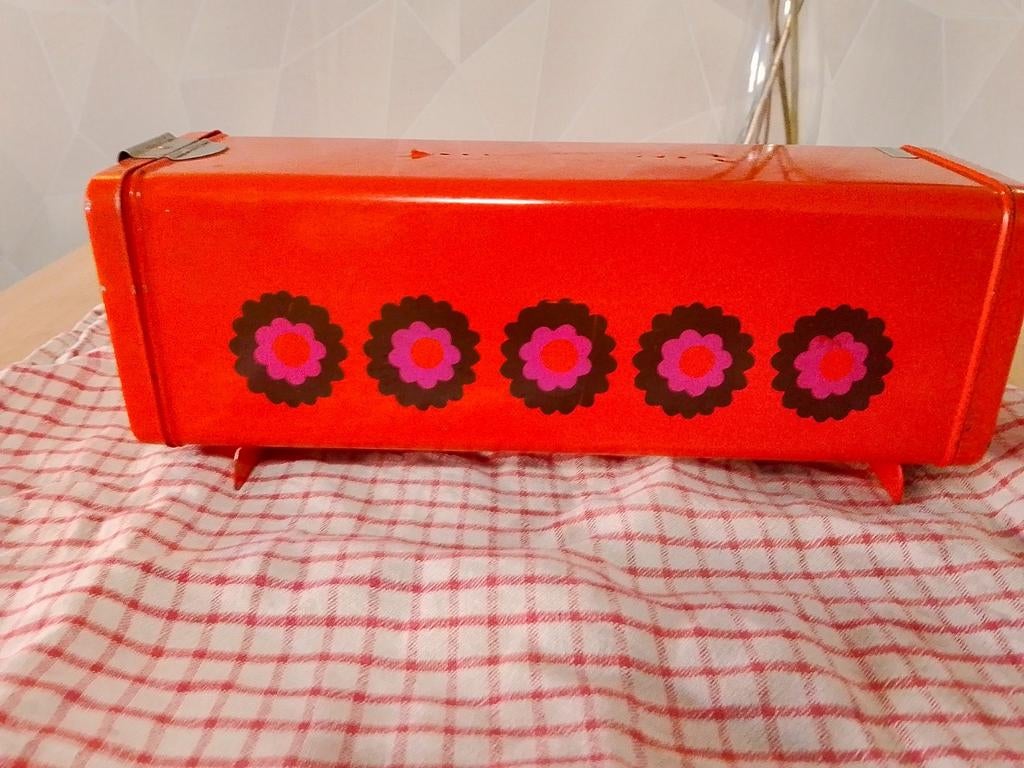 Vintage Brabantia Beschuitblik Oranje met Bloemen, Verzamelen, Blikken, Ophalen of Verzenden