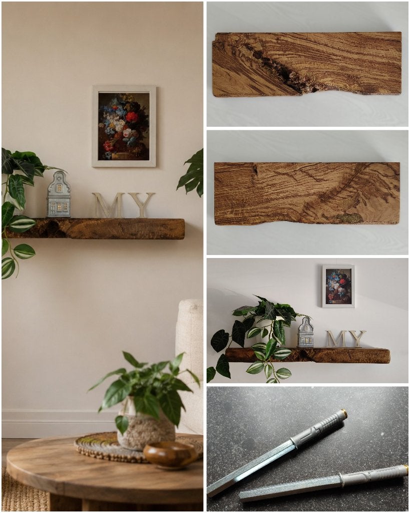 Zwevende massief eiken wandplank + montagepennen 58cm #287, Houtatelier M.Y., Info@myhoutatelier.nl, Nieuw, Ophalen of Verzenden