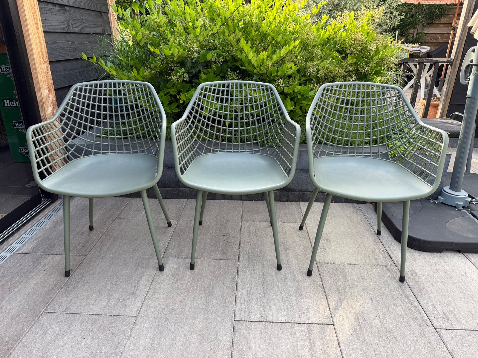 Kuipstoelen Webbing groen 3 voor 25 euro, Ophalen, Gebruikt, Kunststof