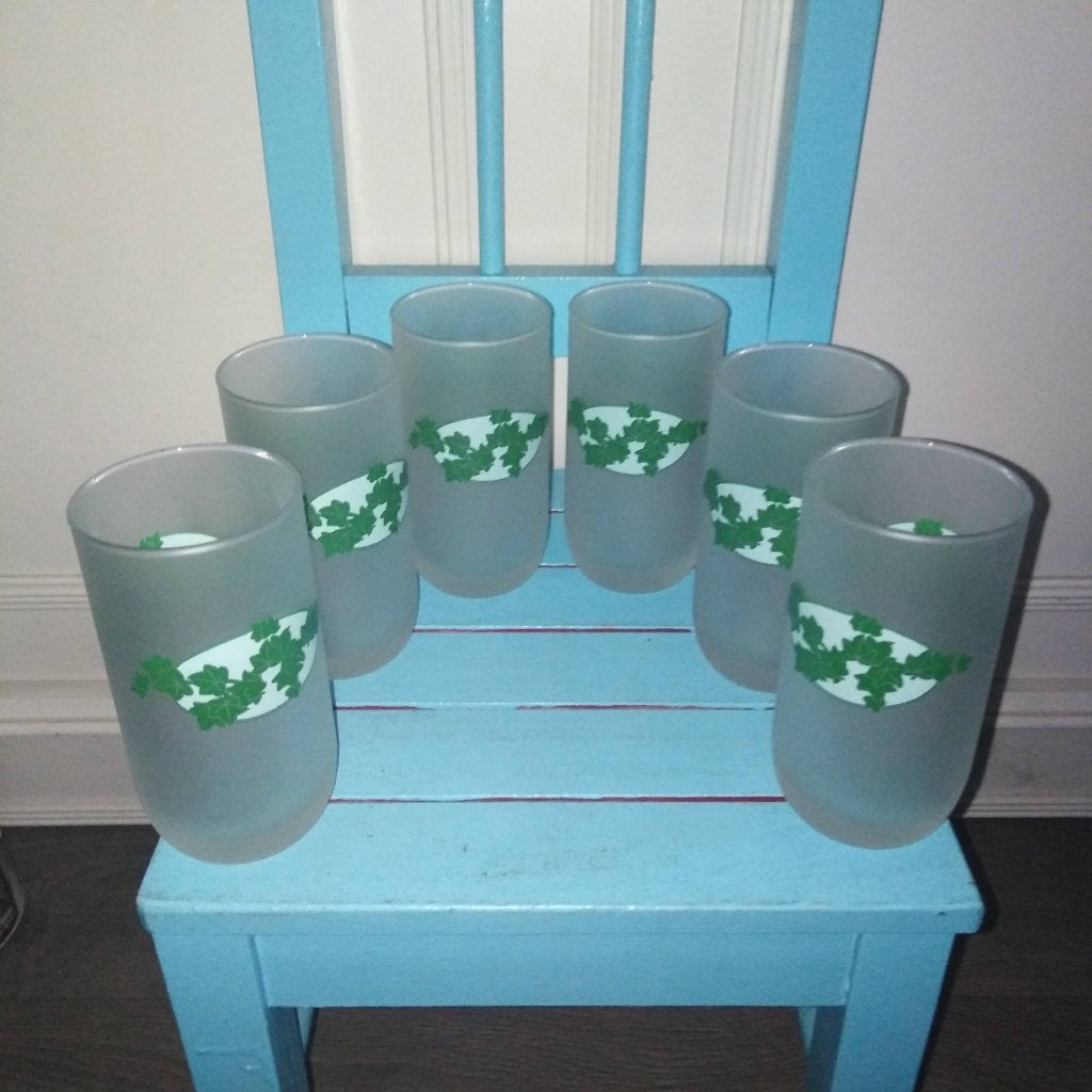 Limonade glazen Ivy matglas met klimop print set 6 stuks, Ophalen, Glas of Glazen, Gebruikt, Glas