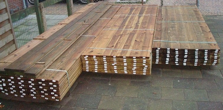Vlonder planken 40 /4.00 Mtr. geimpregneerd Actie, Tuin en Terras, Palen, Balken en Planken, Ophalen, Nieuw, 250 cm of meer, Planken
