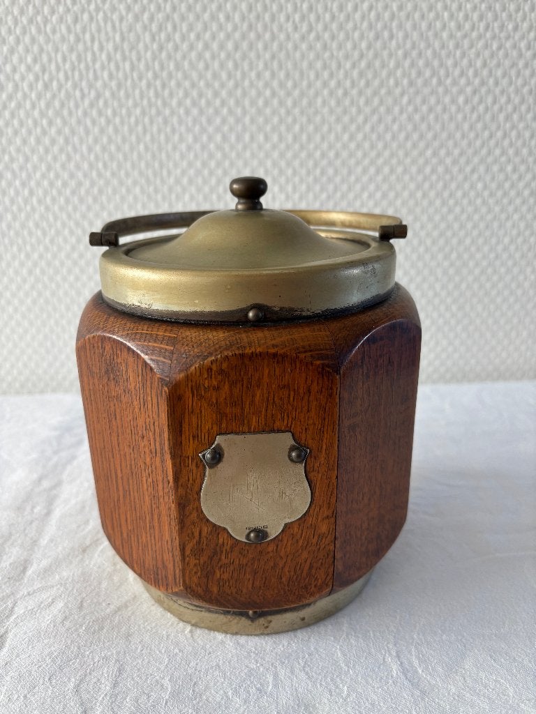 Antieke ijsklontjespot / koekjespot / tabakspot van hout., Ophalen of Verzenden