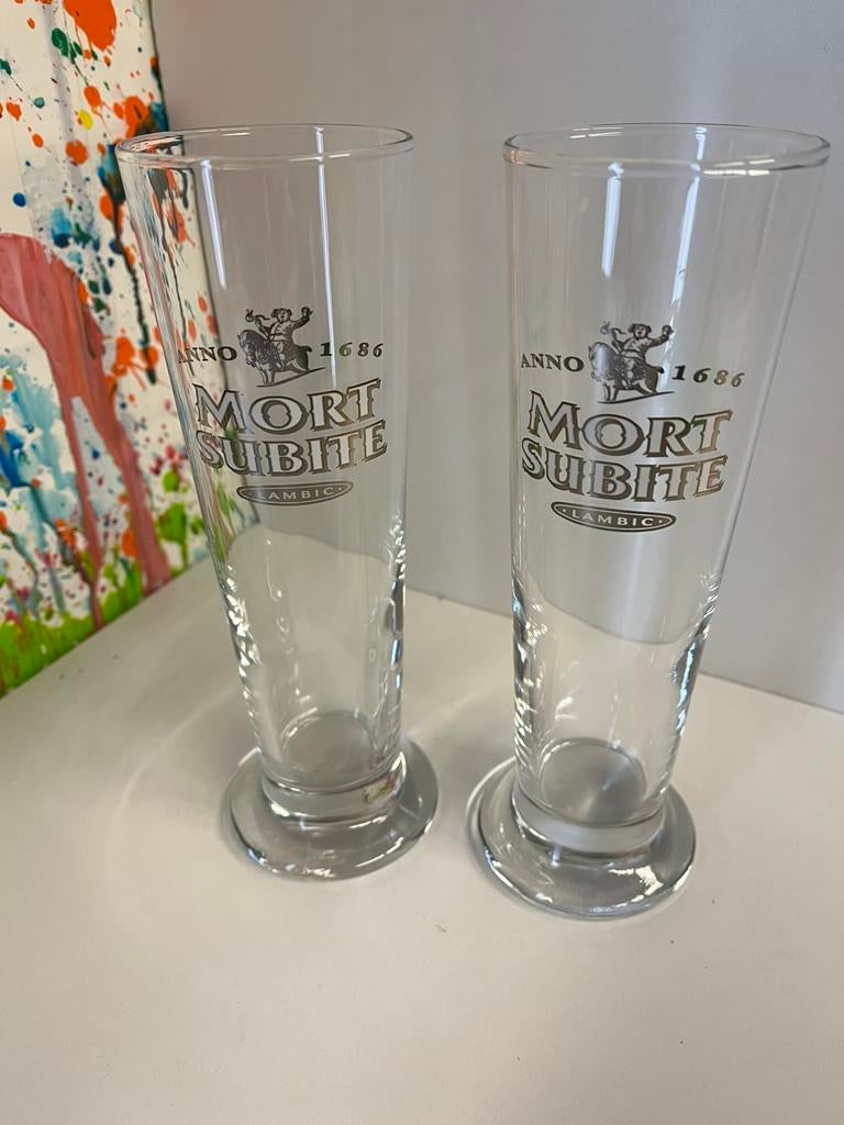 Mort Subite bierglazen set van 2 glazen, Ophalen of Verzenden, Nieuw, Glas of Glazen, Overige merken