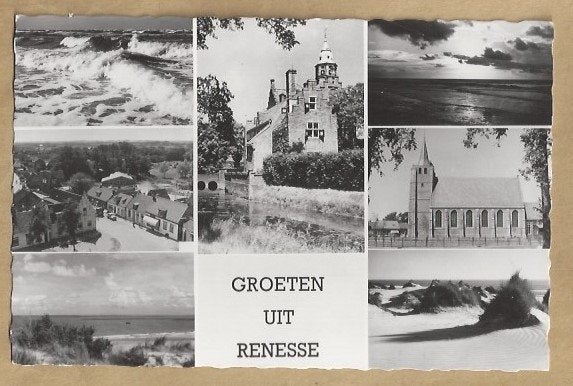 Oude Ansichtkaart Groeten uit Renesse - Zeeland, Verzamelen, Ansichtkaarten | Nederland, Ophalen of Verzenden, 1940 tot 1960, Gelopen