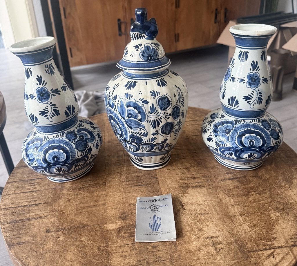 Prachtige Delfts Blauwe Vazen Set met Certificaat, Ophalen