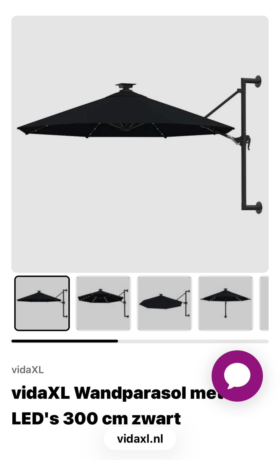 Wandparasol nieuw in doos zwart, Ophalen, Nieuw, 3 tot 4 meter, Zweefparasol