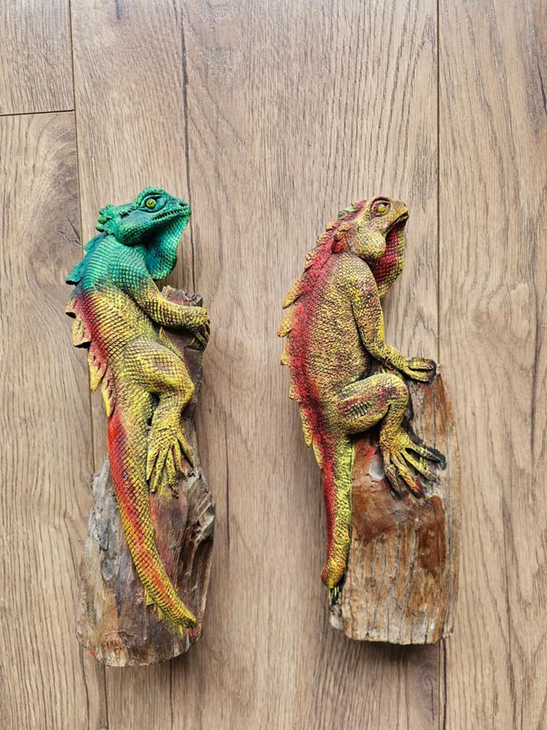Leuke houten beeldjes hagedissen, Ophalen of Verzenden, Gebruikt, Hout
