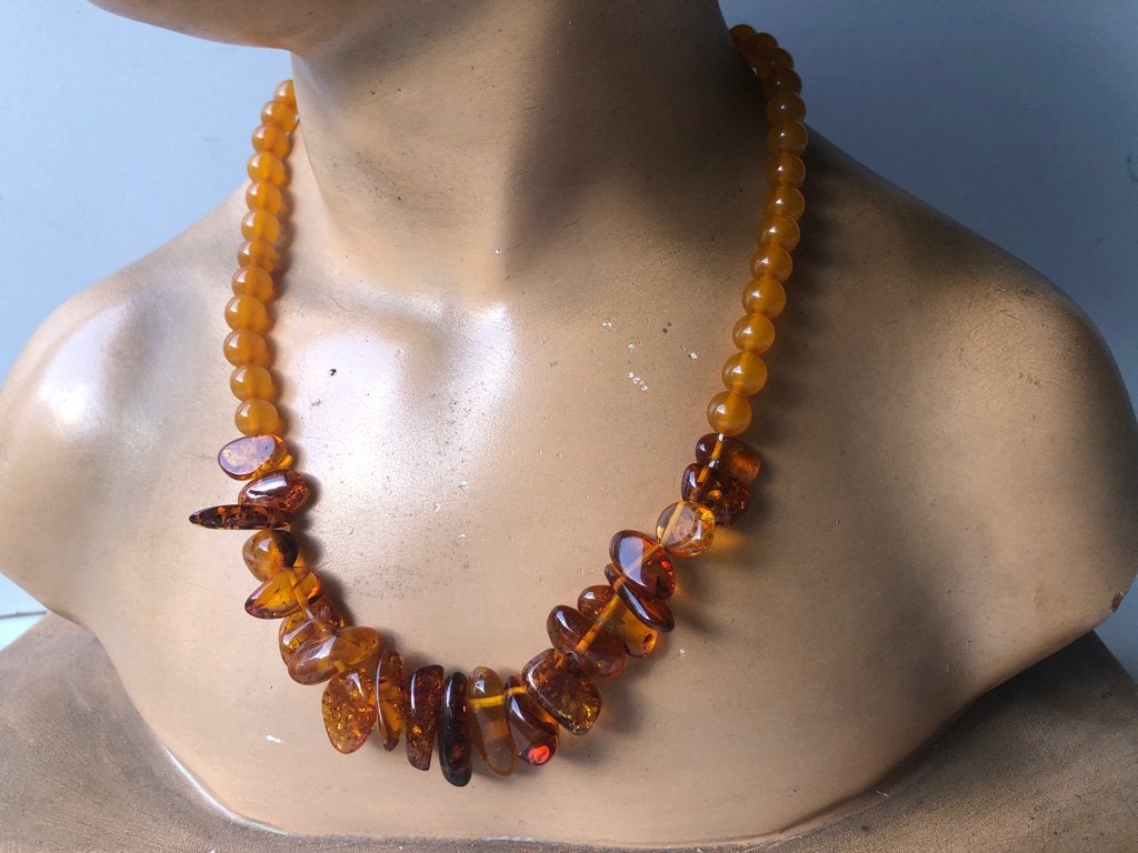 Vintage barnsteen halsketting, Ophalen of Verzenden, Overige materialen, Ketting