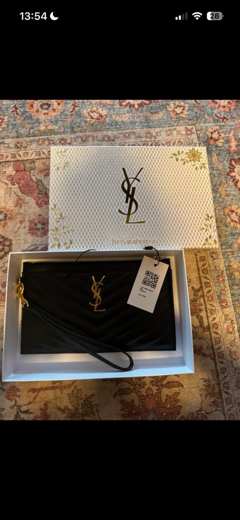 YSL Cassandre Clutch Pochette Brieftas Yves Saint Laurant, Ophalen of Verzenden, Zo goed als nieuw, Zwart