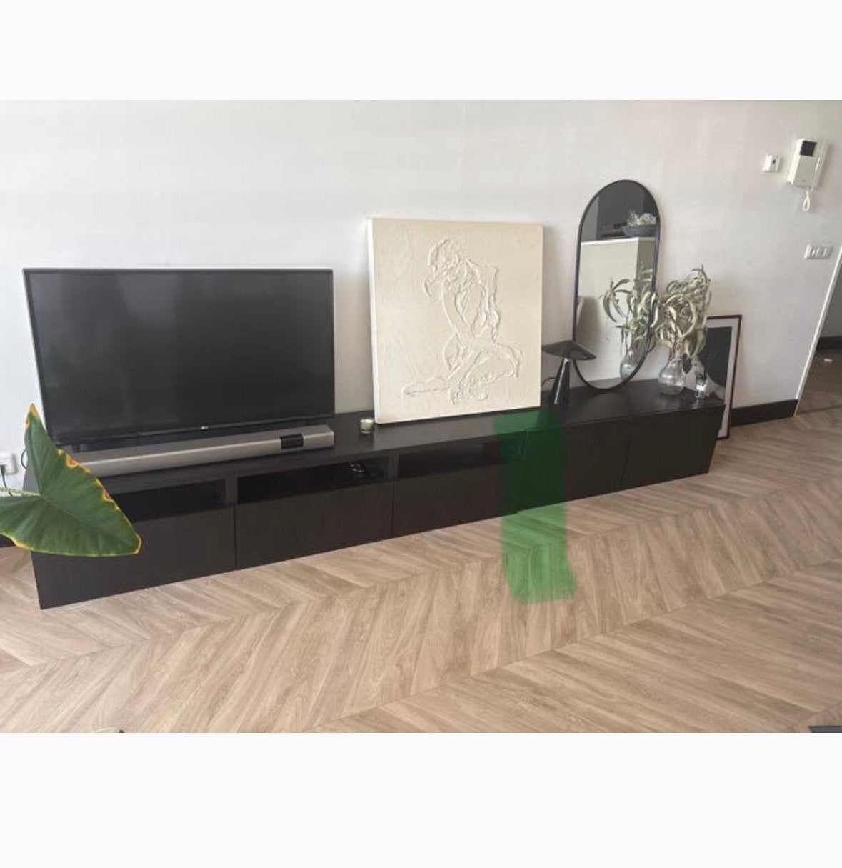 IKEA Besta zwartbruin hangend tv-meubel 2x kastje, Ophalen, Zo goed als nieuw, 200 cm of meer, Minder dan 100 cm