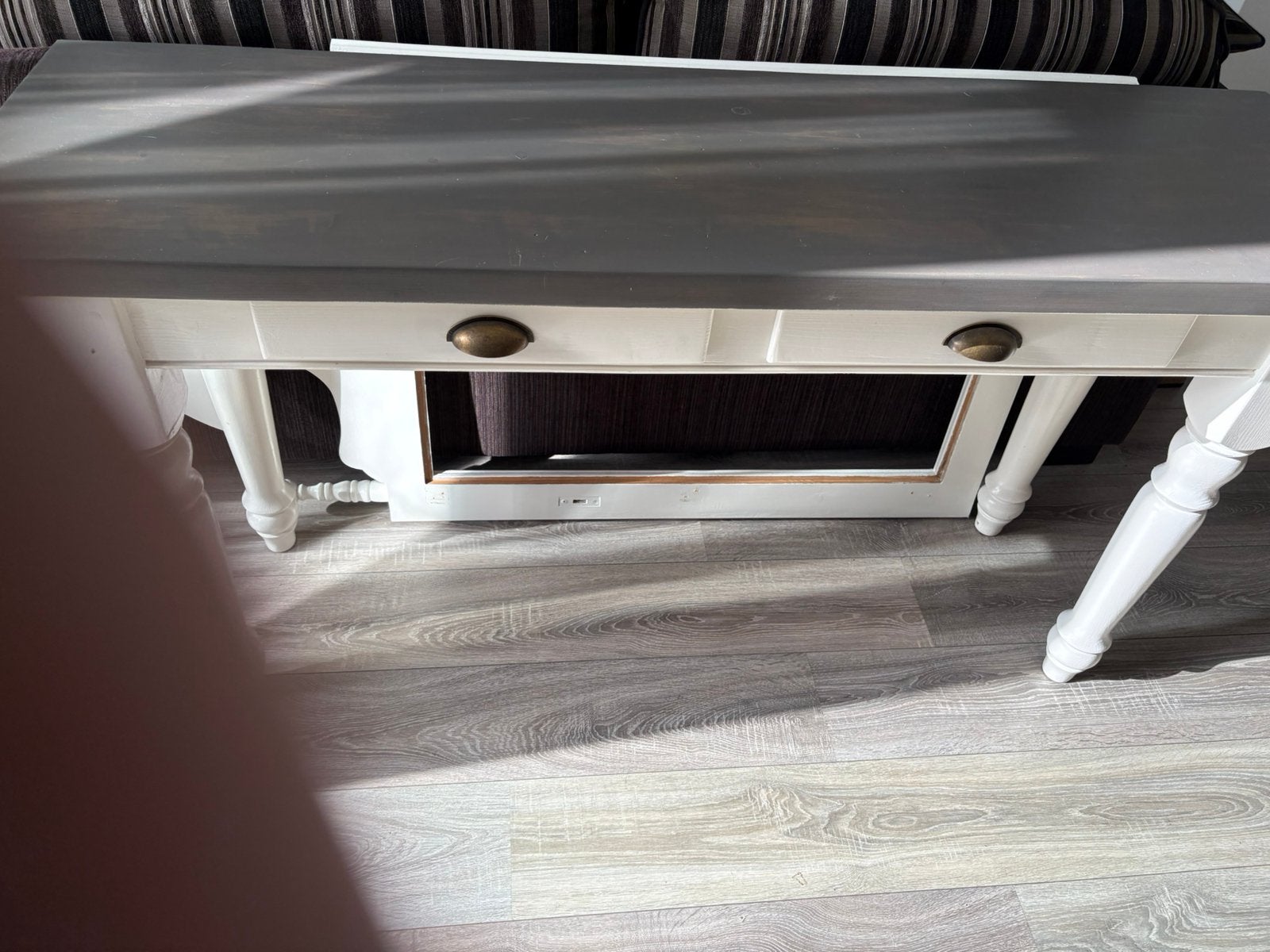 Wit grenen sidetable twee laden, Huis en Inrichting, Ophalen, Gebruikt, 100 tot 150 cm, 25 tot 50 cm