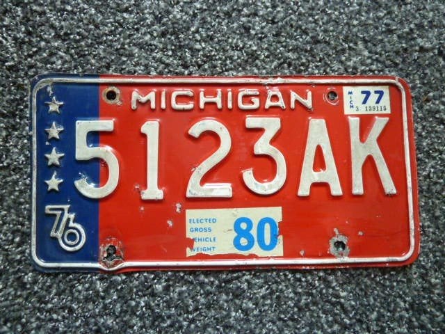 Kentekenplaat licenseplate Michigan Bicentennial 1976 USA, Verzenden, Gebruikt, Auto's
