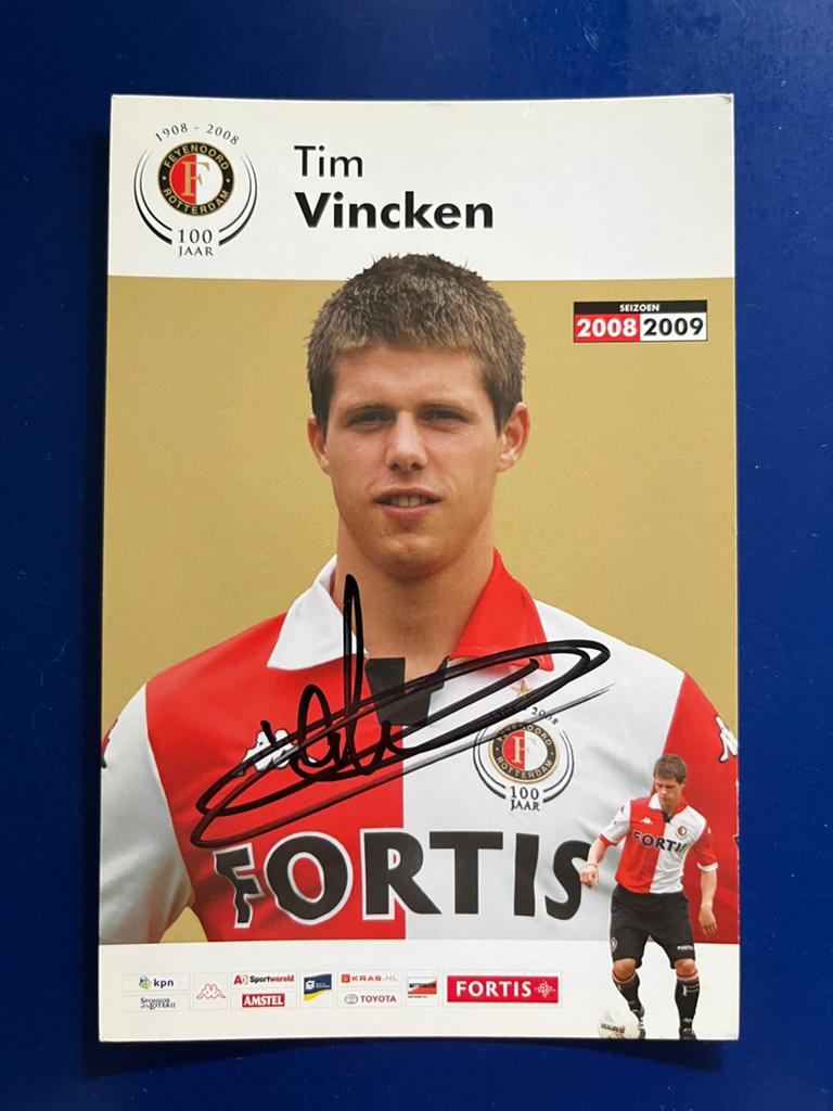 Feyenoord spelerskaart Vincken met handtekening, Ophalen of Verzenden, Zo goed als nieuw, Feyenoord, Spelerskaart
