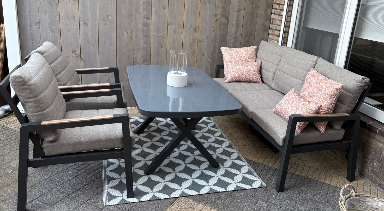 Te koop: Tuinset 4-delig inclusief grijze kussens. Zgan, Ophalen, Zo goed als nieuw, Aluminium