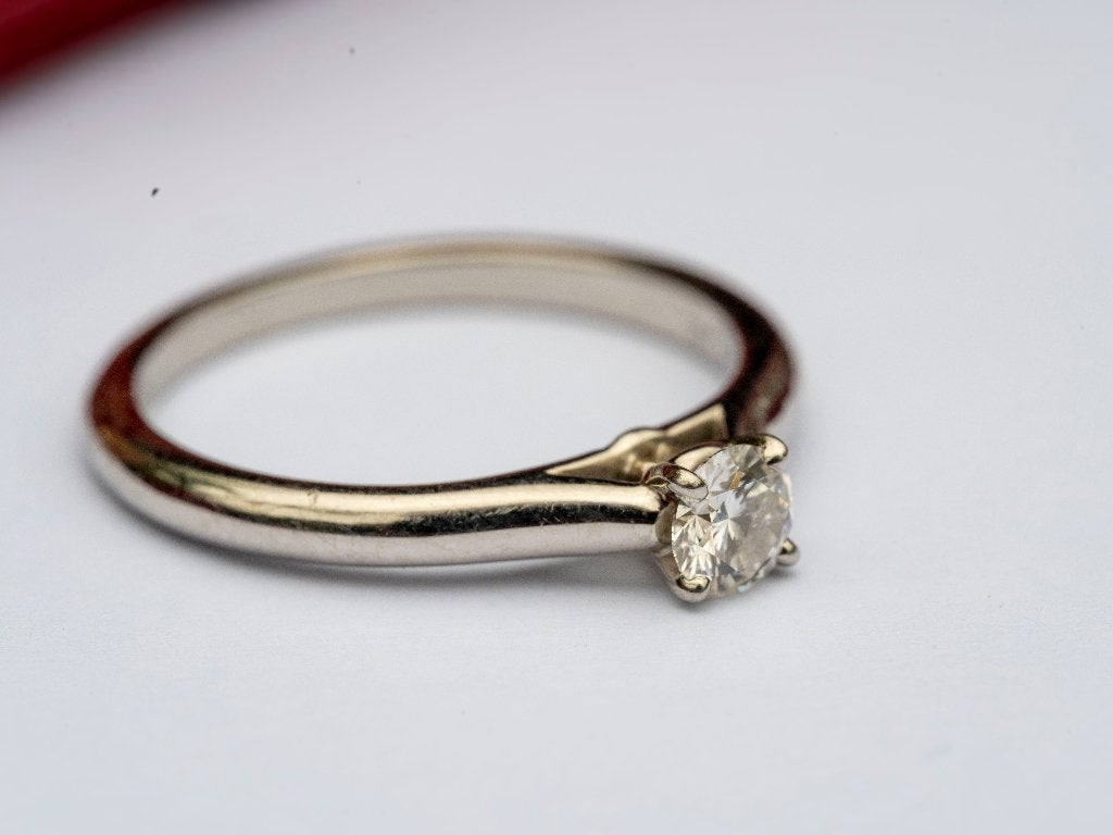 Cartier "Solitaire 1895" platinum Diamanten Ring — 0.27 ct, Overige materialen, 20 of groter, Ophalen of Verzenden, Zo goed als nieuw