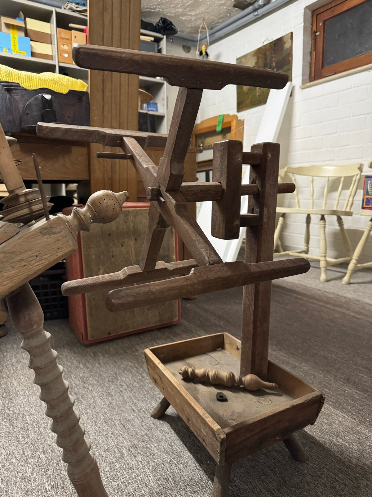 Antiek spinnewiel en garenwinder - Decoratief, Ophalen