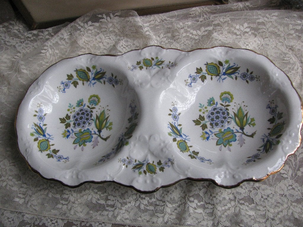 Vintage Engelse Duo Schaal met Bloemen - Old Foley 28 x 15, Verzenden