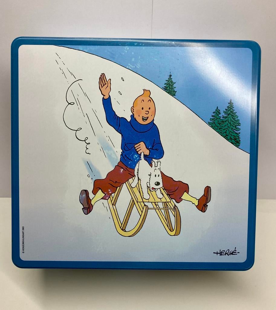 Kuifje / Tintin; koekblik blauw Delacre 2003, Ophalen of Verzenden, Kuifje, Zo goed als nieuw