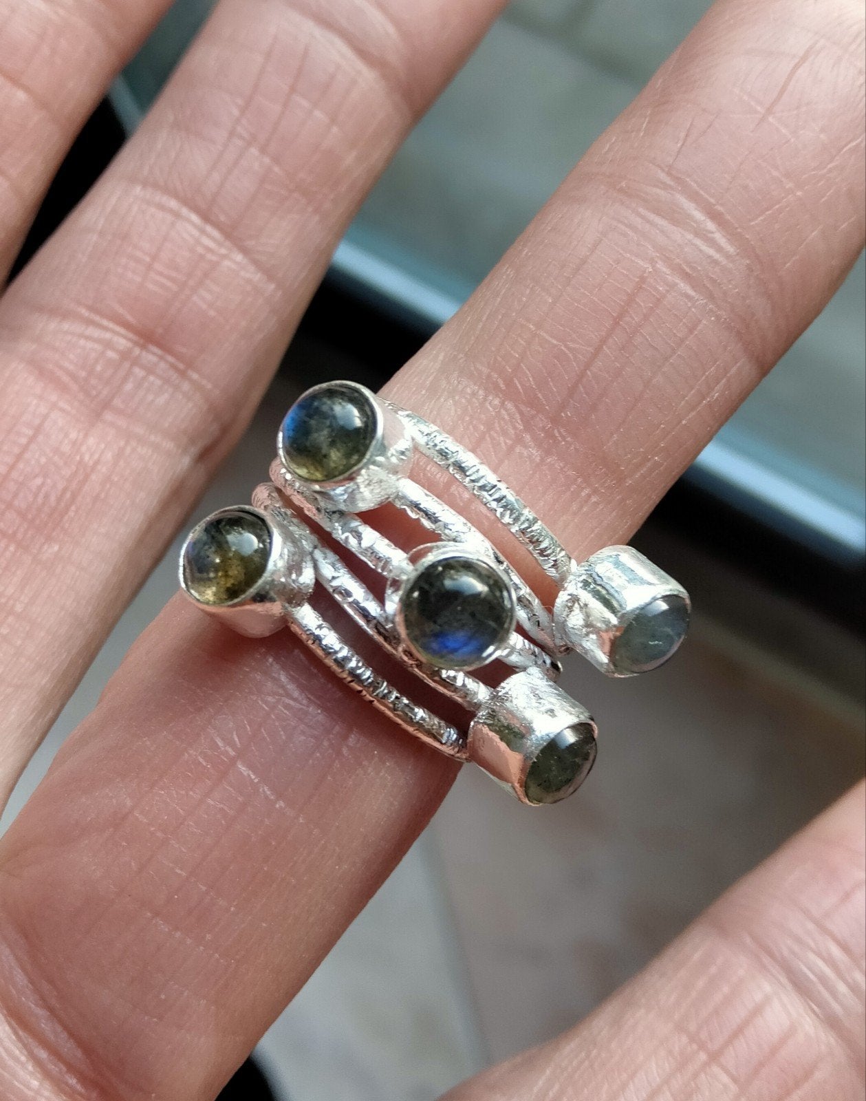 Labradoriet ring maat 17, Nieuw, 17 tot 18, Dame, Zilver