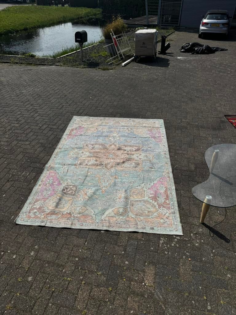 Groot Rozenkelim vloerkleed, Huis en Inrichting, Stoffering | Tapijten en Kleden, Blauw, 150 tot 200 cm, 200 cm of meer, Ophalen of Verzenden