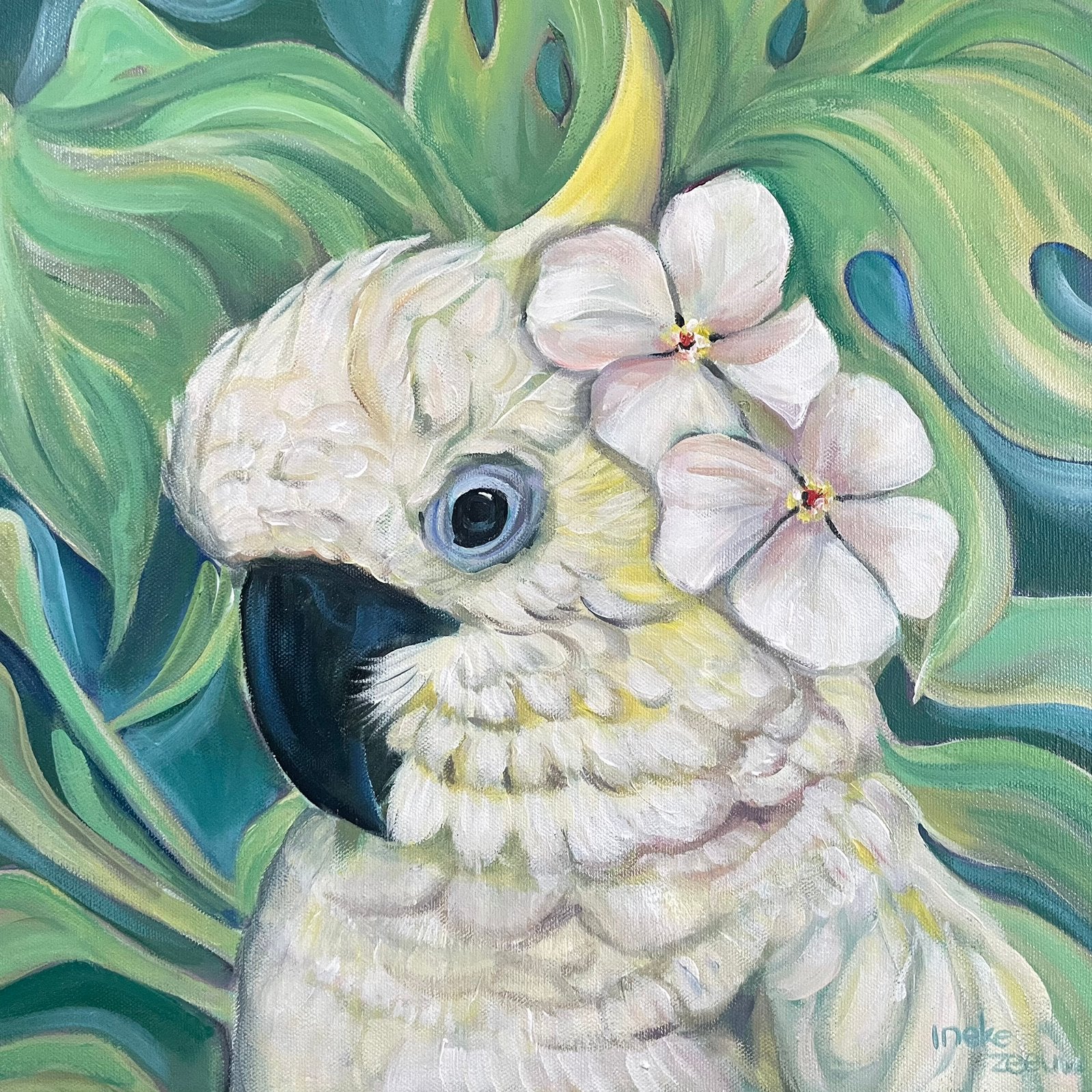 Schilderij kaketoe, Minder dan 50 cm, Oorspronkelijke maker, Nieuw, Ophalen of Verzenden