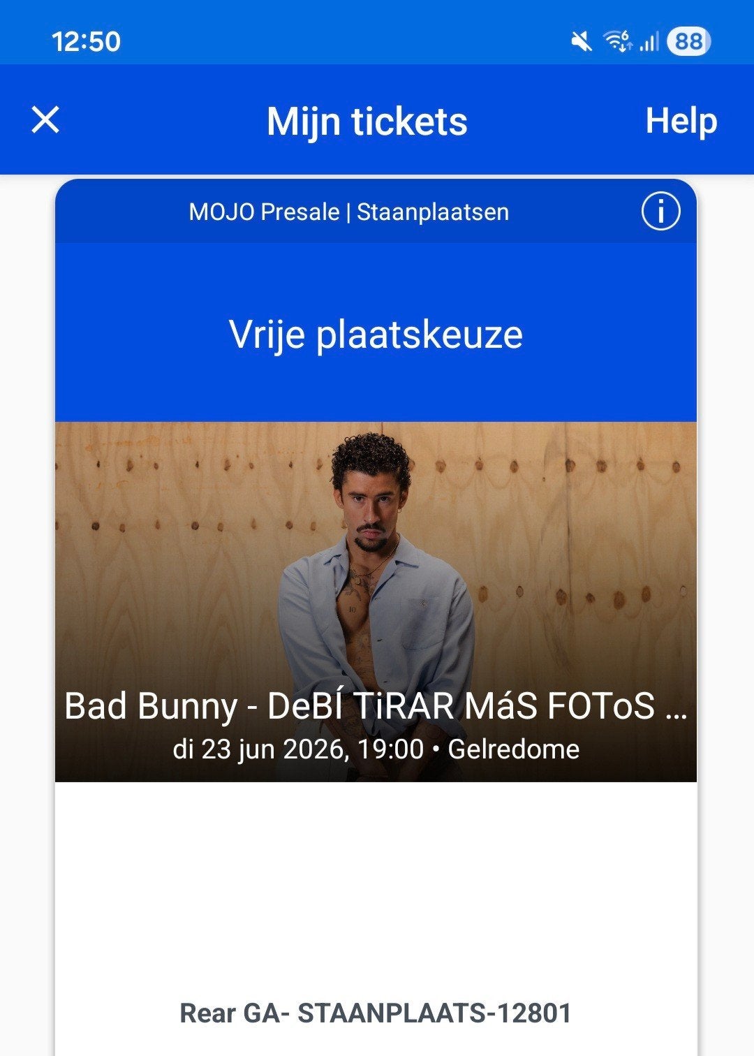 Staanplaats Bad Bunny 23 Juni Gelredome, Eén persoon, Juni