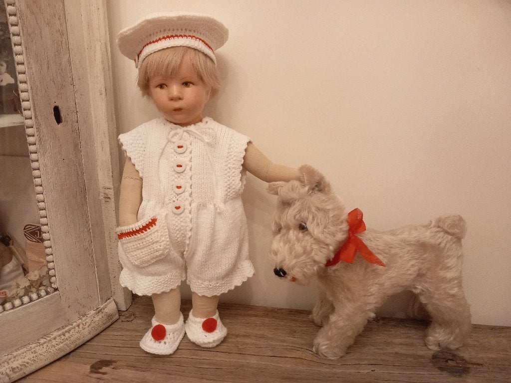 Vintage poppen kleertjes 3 delig set jaren 50., Ophalen of Verzenden, Zo goed als nieuw, Kleertjes
