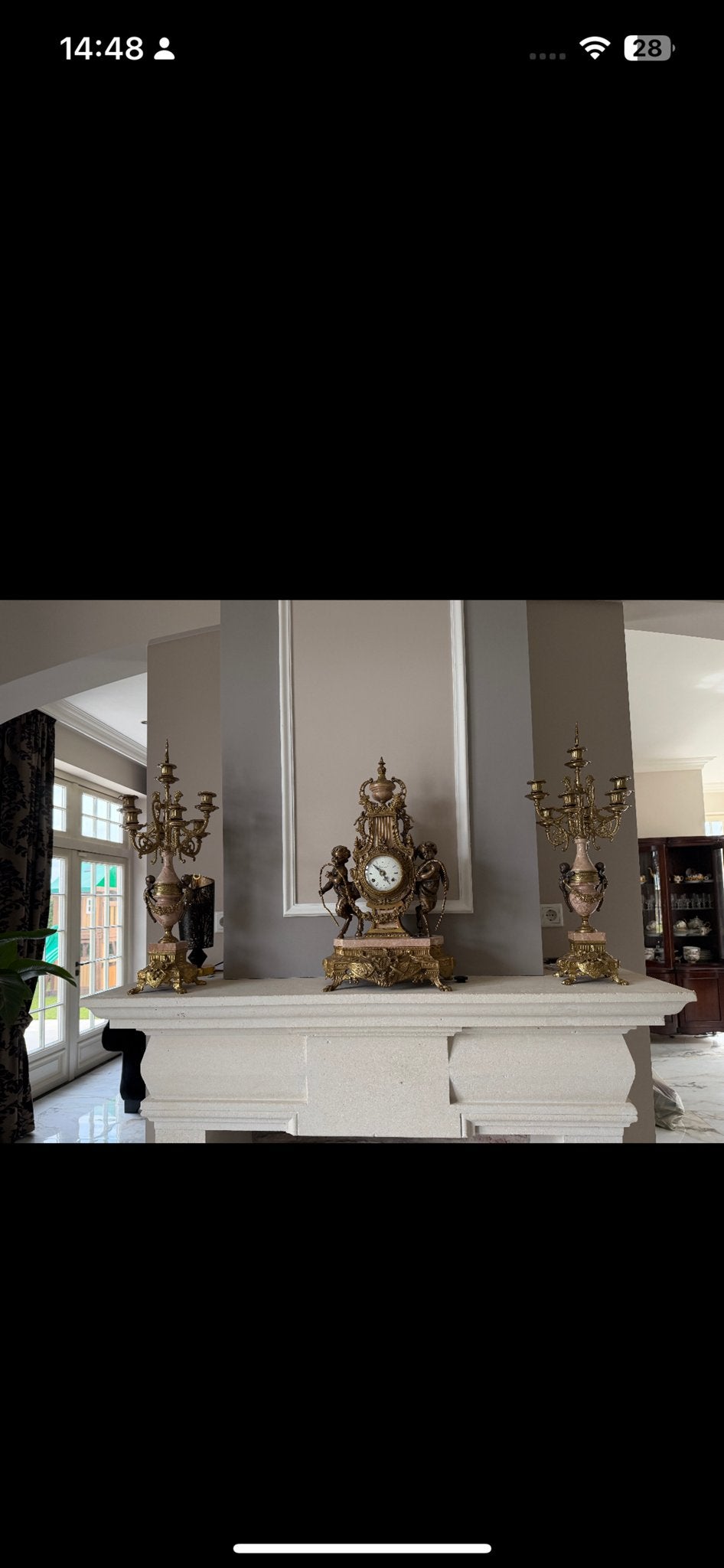 Antieke schouwgarnituur met marmer, Ophalen of Verzenden