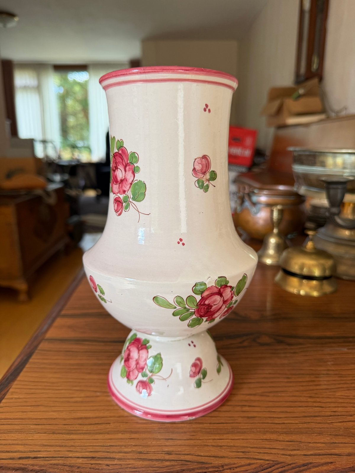 Vintage Italiaanse Majolica Vaas met Rozenmotief, Ophalen of Verzenden
