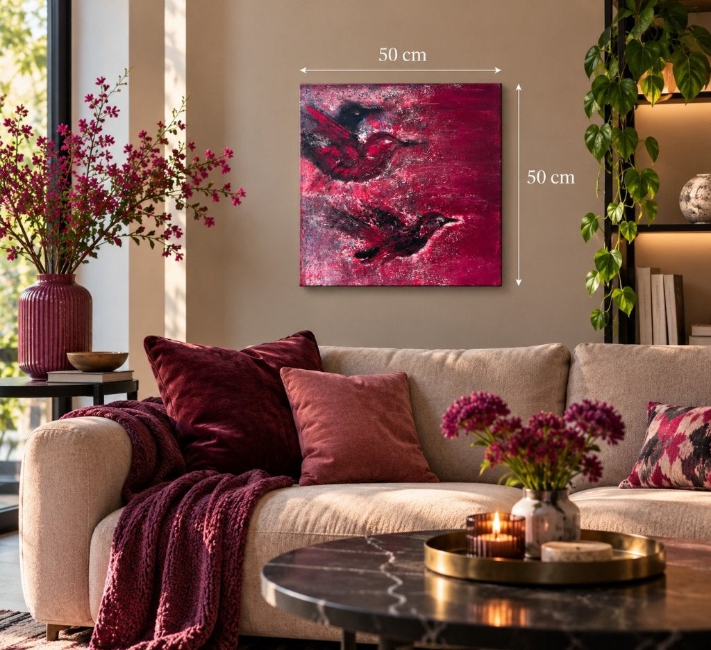 Origineel modern schilderij – Twee vogels in vlucht, Ophalen of Verzenden