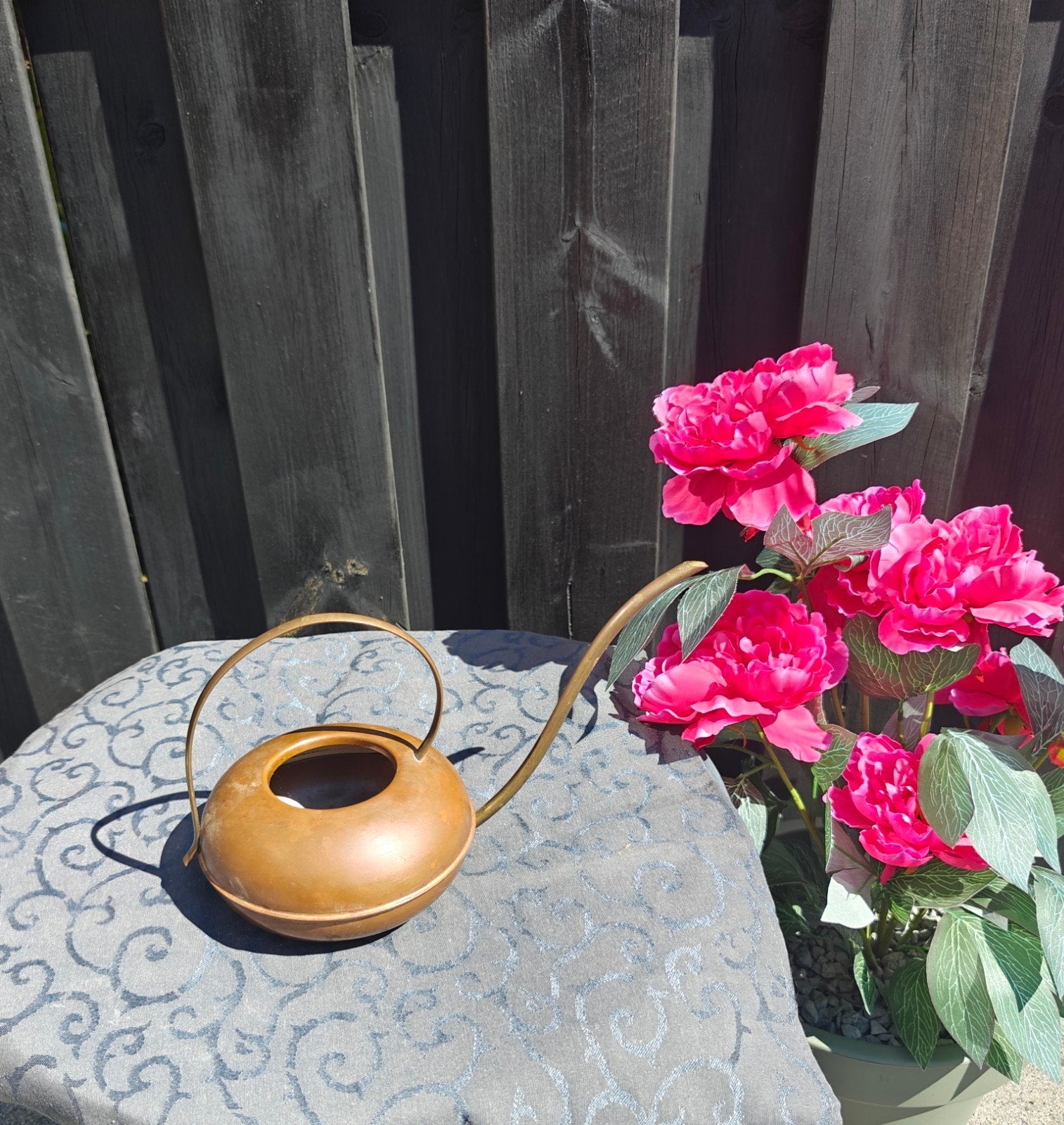 Vintage koperen gietertje / plantengieter met lange tuit, Gebruikt, Minder dan 30 cm, Rond, Ophalen of Verzenden