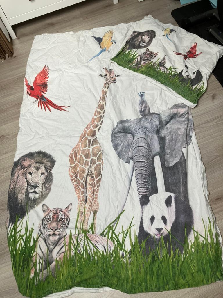 Peuterdekbedovertrek dieren zgan, Ophalen of Verzenden, Zo goed als nieuw, Eenpersoons, Kussen
